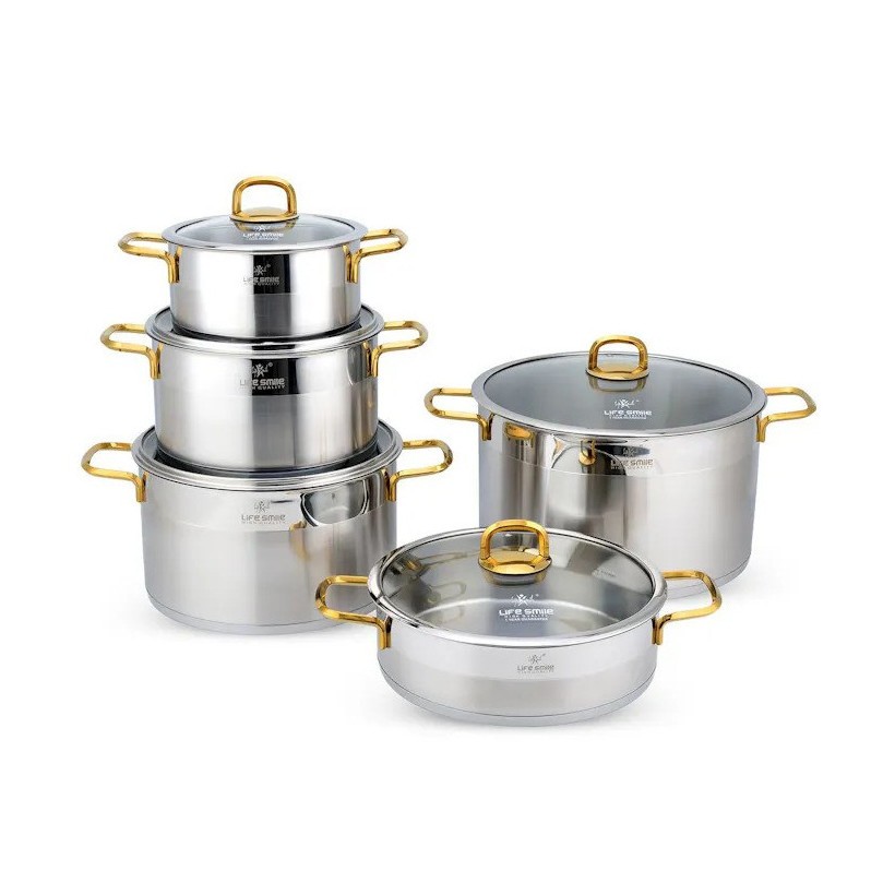 سرویس قابلمه استیل لایف اسمایل مدل Lifep12 شامل 10 پارچه - Lifesmile Steel Cookware Set Lifep12 10