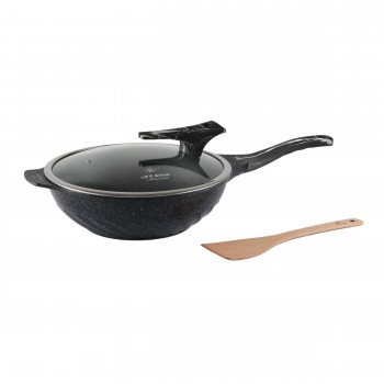 ماهیتابه لایف اسمایل مدل FLCMWOK32 - Life Smile 32cm Non-stick Granite Coated Wok